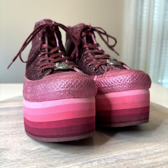 Miley Cyrus Converse All Star Velvet Glitter Pink Platform Sneakers Women’s 7 - Picture 6 of 11